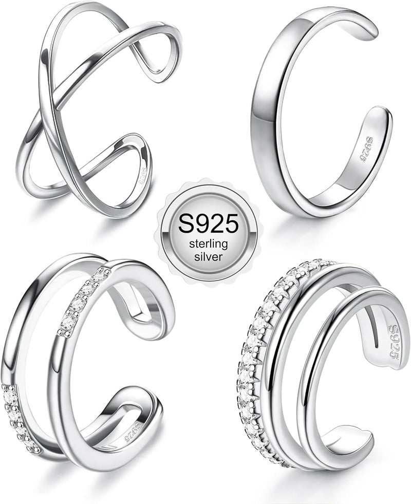 JeryWe 4 Pcs 925 Sterling Silver Ear Cuff for Women Non Piercing Adjustable Ear Cuff Earrings Clip On Cartilage Helix Wrap Ear Jewelry Set - Image 1